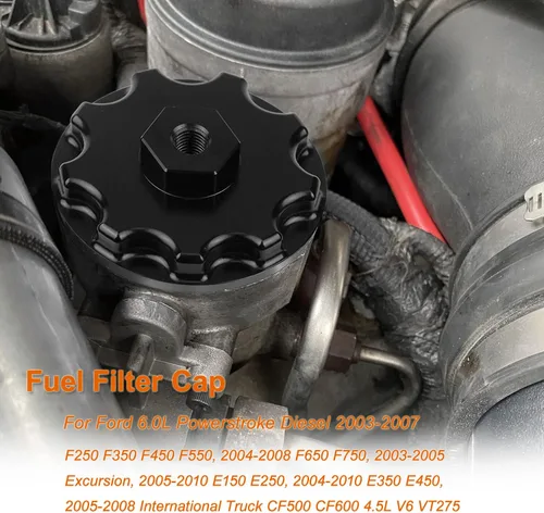 Vista 2 de Tapa del filtro de combustible con puerto de presión de combustible para Ford F250 F350 F450 F550 Super Duty International 6.0L Diesel Negro
