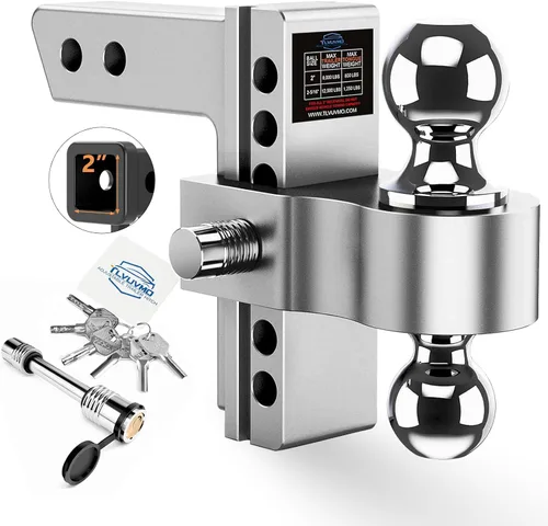 Vista 9 de Enganche de remolque ajustable - Tlvuvmo Enganche de caída de aluminio (se adapta a receptor de 2.5''), caída/elevación de 6 pulgadas, capacidad