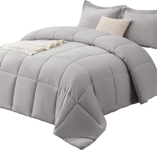 Vista 31 de CozyLux Juego de edredón Super King, juego de ropa de cama negro ceniza de 270GSM para todas las estaciones, juego de cama de 3 piezas cosidas