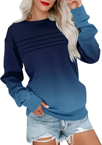 Vista 28 de Sudaderas para mujer, cuello redondo, manga larga, suave, ajuste holgado, ropa de primavera y otoño 2026, S-2XL