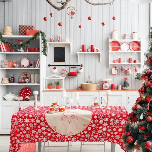 Vista 4 de ELECLAND Mantel de plástico de copos de nieve de Navidad, cubierta de mesa de copos de nieve de Navidad, mantel rectangular de fiesta de invierno