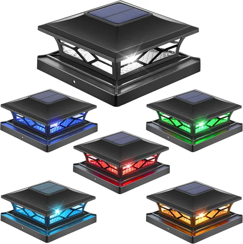 Vista 22 de APONUO - Luces solares para postes, paquete de 4, 2 modos de brillo, luces solares para postes automático encendido/apagado, impermeables