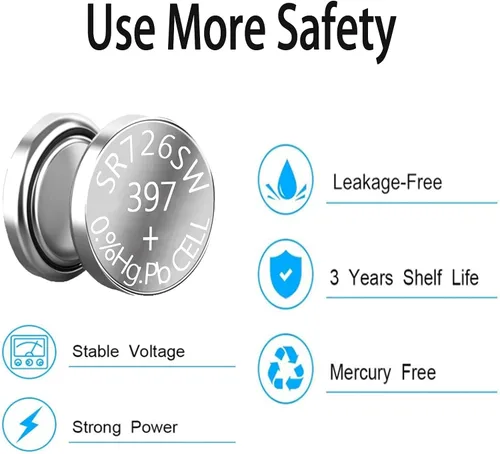 Vista 3 de SKOANBE SR726SW 397 1.5V Batería de reloj de óxido de plata, 10 paquetes