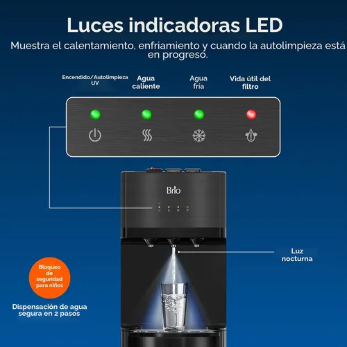 Vista 5 de Brio Dispensador de enfriador de agua sin botella con filtros de 4 etapas (incluidos) elimina PFAS y microplásticos para agua potable limpia Negro