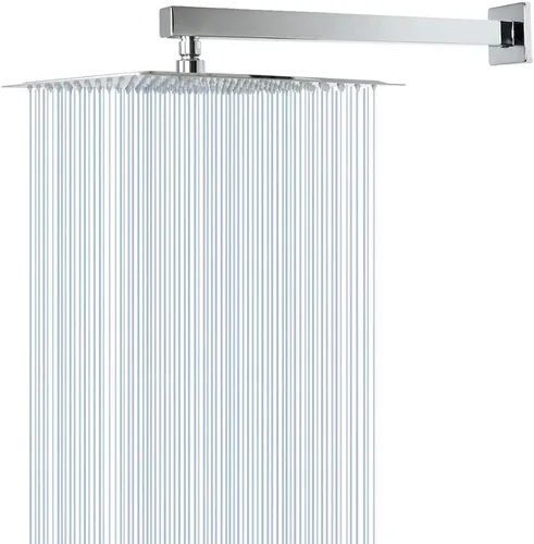 Vista 10 de Cabezal de ducha con brazo de extensión, cuadrado de alta presión con brazo de ducha, cobertura de cuerpo completo de cascada de lluvia de acero