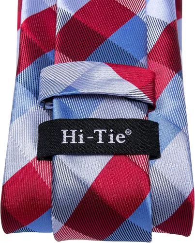 Vista 264 de Hi-Tie Corbata clásica de cachemira para hombre con pañuelo y gemelos a cuadros