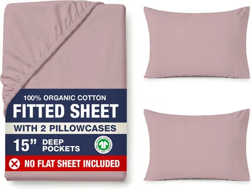 Vista 35 de LANE LINEN - Sábana bajera tamaño individual 100% algodón orgánico y 1 funda de almohada, tejido de percal suave, transpirable, apta para colchones