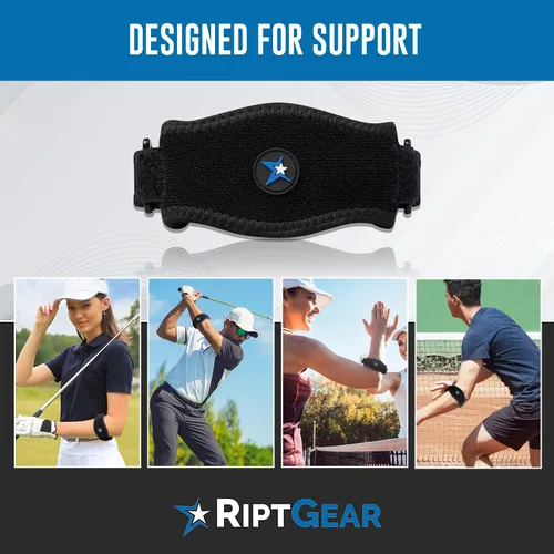 Vista 3 de RiptGear Codera de tenis para mujeres y hombres, codera para tendinitis y codo de tenista, correa para el codo para aliviar el dolor de tendón, Azul