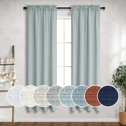 Vista 101 de Mrs.Naturall - Cortinas transparentes con bolsillo para barra de 36x63 pulgadas de lino mezclado negro