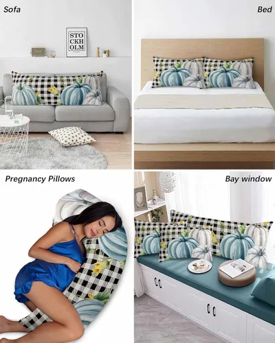 Vista 4 de Fundas de almohada de tamaño King de Acción de Gracias, fundas de almohada suaves decorativas para sofá y lumbar con cierre de sobre, otoño verde
