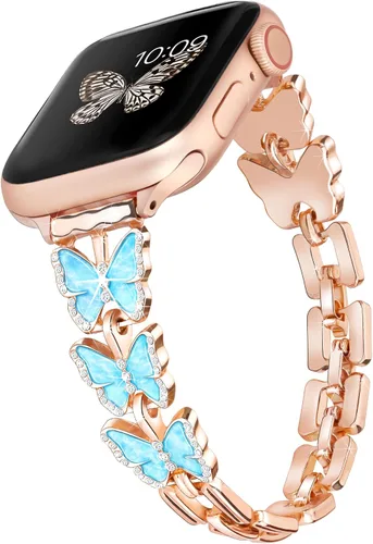 Vista 7 de Wipalor, compatible con la malla para reloj de Apple de 38mm y 40mm, liviana para mujer, pulsera fácil de ajustar, diamante brillante en la oro rosa