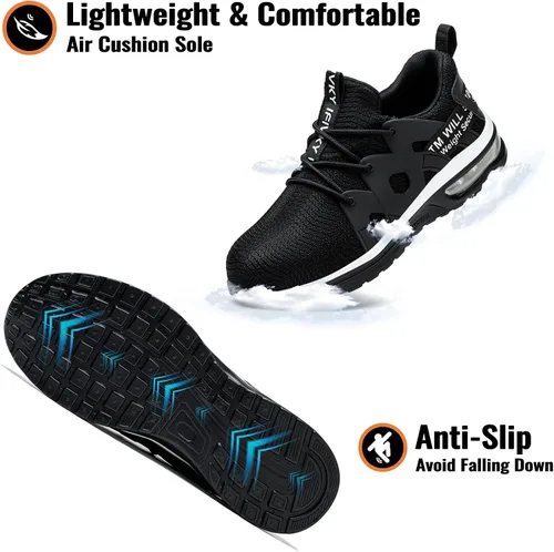 Vista 5 de Zapatos de punta de acero para mujer, ligeros, transpirables, zapatos de trabajo cómodos, a prueba de pinchazos, antideslizantes, zapatos