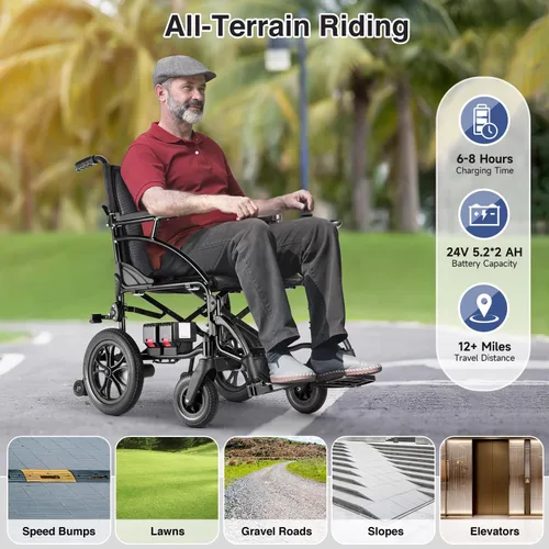 Vista 2 de SLF30 Sillas de ruedas eléctricas para adultos, silla de ruedas motorizada plegable y duradera con asiento de 19 pulgadas y soporta hasta 300 libras