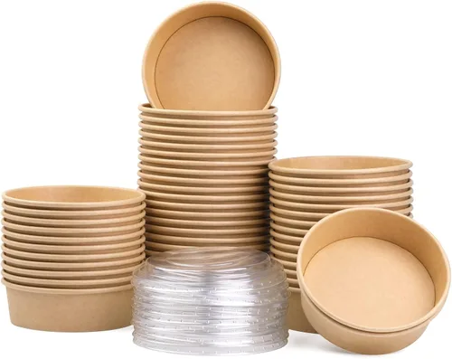 Vista 15 de Paquete de 50 cuencos de papel de 17 onzas, cuencos de ensalada desechables con tapas Octagon Disposable Bowls, Disposable Food Containers with