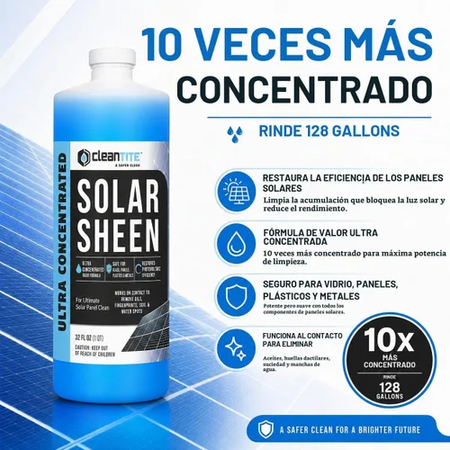 Vista 3 de Limpiador de paneles solares de 32 onzas (hace 4.52 oz) – Solución de limpieza súper concentrada para vidrio, metal, madera y plástico – Elimina