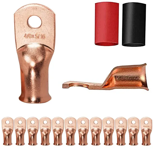 Vista 10 de 12 conectores de terminal de anillo de cobre 1/0x1/2 de 1/0 AWG de alta resistencia, extremos de cable de batería, terminales de cobre desnudo