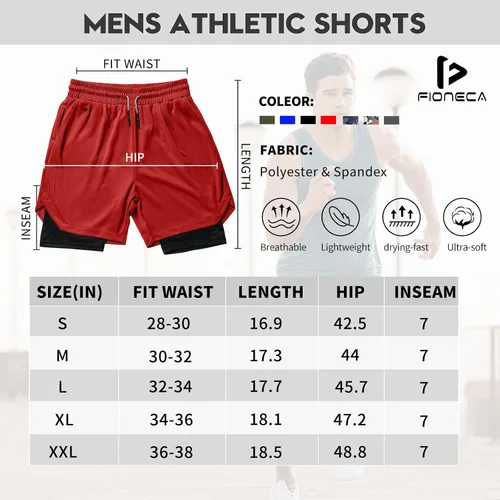 Vista 7 de FIONECA 2 in 1 Mens Shorts Casual 2 Pack, Running Gym Shorts for Men 7 Inch, Workout Shorts Men with Pockets &Towel Loop