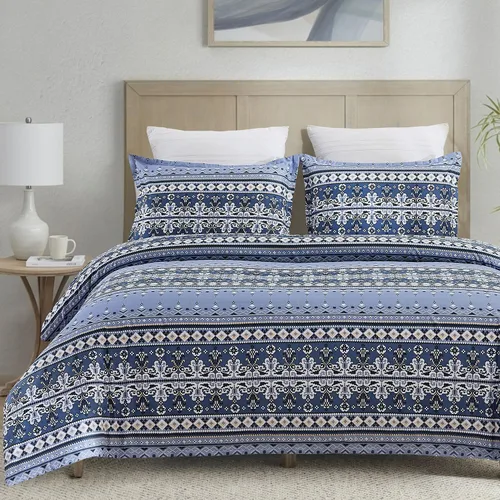 Vista 8 de Vaulia Funda de edredón de microfibra tamaño King, 3 piezas de ropa de cama con patrón geométrico de rayas beige para todas las estaciones con 1