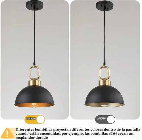 Vista 5 de Luces colgantes negras y doradas Isla de cocina, lámpara colgante de una