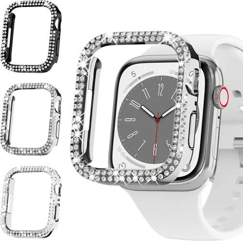 Vista 11 de 12 Pack Rc-Z para Apple Watch Series SE(2ª) 6 5 4 40mm Bling Case, parachoques doble con diamantes brillantes, marco protector de repuesto de rines