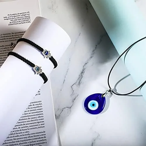 Vista 2 de Juego de collar y pulsera contra el mal de ojo, 2 piezas de amuleto de la suerte con tarjeta, 2 piezas de collares con dije contra el mal de ojo