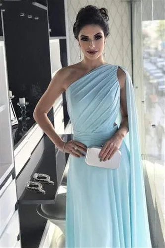 Vista 4 de Eilemy Elegante vestido de noche de gasa para dama de honor con un hombro y manga de capa