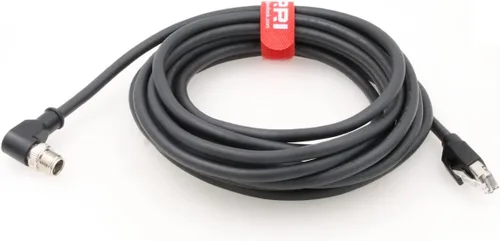 Vista 2 de Cable Ethernet Cat6 de 8 pines a RJ45 con código X M12 en ángulo de 90° para aplicaciones de red industrial Cognex (1M)