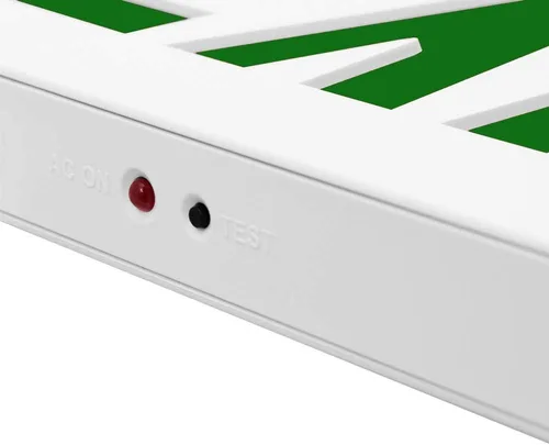Vista 5 de LFI Lights Thin COMBO UL 924 Listed, LED verde, señal de salida con luces de emergencia, blanco, 120-277 VCA cableada con batería de respaldo, doble