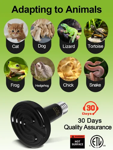 Vista 8 de Emisor infrarrojo de cerámica de 75 W, calentador de reptiles sin luz, para dragones barbudos, lagartos, tortugas, serpientes, anfibios y pollos