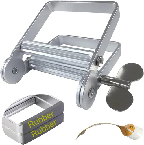 Vista 7 de Exprimidor de pasta de dientes, exprimidor de tubo de pasta de dientes de metal, escurridor de tubo de pintura para artistas, salón de belleza, Negro