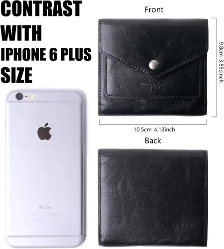 Vista 3 de Borgasets Cartera pequeña para mujer, de piel auténtica, con bloqueo RFID, organizador de bolsillo, compacto, plegable, mini bolso para mujer