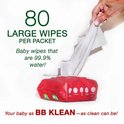 Vista 3 de B.B. Klean Toallitas desechables para bebé, hipoalergénicas, para piel sensible, gruesas y absorbentes, duraderas, sin perfume, 99.9% de agua