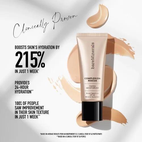 Vista 3 de bareMinerals Complexion Rescue Tinted Moisturizer with SPF 30, Hydrating Tinted Mineral Sunscreen with Hyaluronic Acid, Sheer-to-Light Coverage