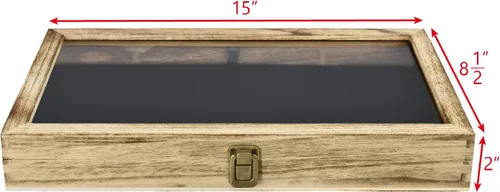 Vista 2 de Alhajerocaja para almacenar cuentas con tapa de vidrio templado y terciopelo negro. Caja de muestra de medallas, premios, alhajas y cuchillos.