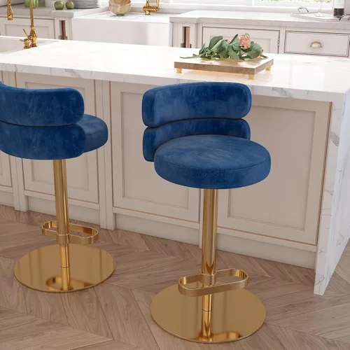 Vista 13 de Taburetes de bar de terciopelo modernos giratorios de altura ajustable para encimera de cocina, taburetes de bar con reposapiés para sala de estar