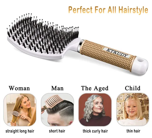 Vista 5 de Cepillo Desenredante con Cerdas de Jabalí Juego KTKUDY Cepillo para Cabello Curvado y Ventilado Cepillo Desenredante para Mujeres Hombres Niños