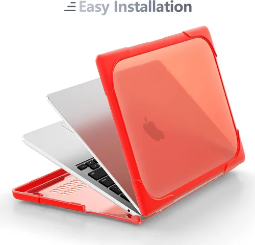 Vista 7 de Batianda - Funda resistente para MacBook Air de 15 pulgadas 2023-2026, color rojo Ergonomic Foldable Stand Holds 22 lbs, TPU Bumper, Matte