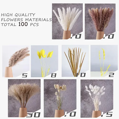Vista 3 de Decoración de hierba de las pampas sintética y naturaleza pompas florales esponjosas para boda, flores bohemias, decoración de mesa para el hogar