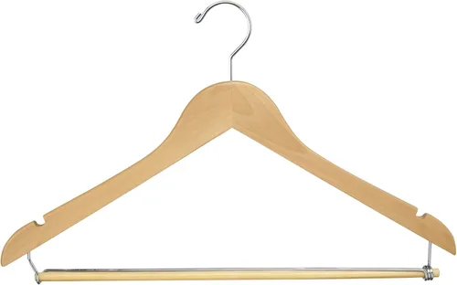 Vista 5 de Econoco Perchas planas de madera con gancho cromado, acabado natural duradero de lujo, perchas para blusas y vestidos, sin barra, paquete de 100