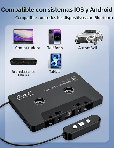 Vista 3 de Elook - Adaptador de casete a Bluetooth para coche con tarjeta micro SD, color negro Llamada manos libres, receptor de casete Bluetooth 5.1