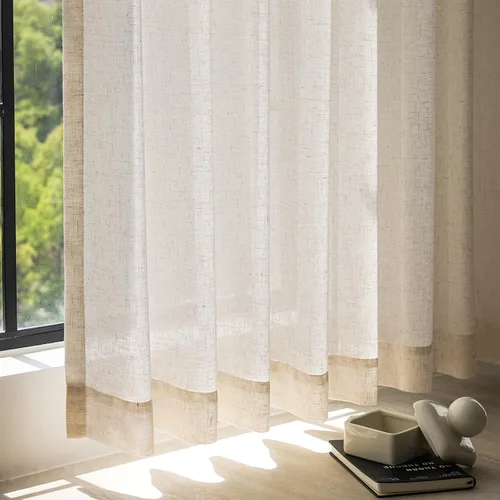 Vista 7 de Jinchan - Cortinas de lino texturizadas para sala de estar, con ojales en la parte superior; juego de cortinas ideal para dormitorio, sala de estar