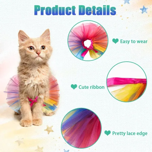 Vista 3 de Threetols Disfraz de arco iris para perro, vestido de princesa del orgullo navideño para gatos y perros, juego de tutú y collar para mascotas
