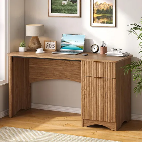 Vista 7 de Bestier Escritorio para computadora con cajón, escritorio de oficina de 47 pulgadas con armario de almacenamiento, escritorio de madera moderno