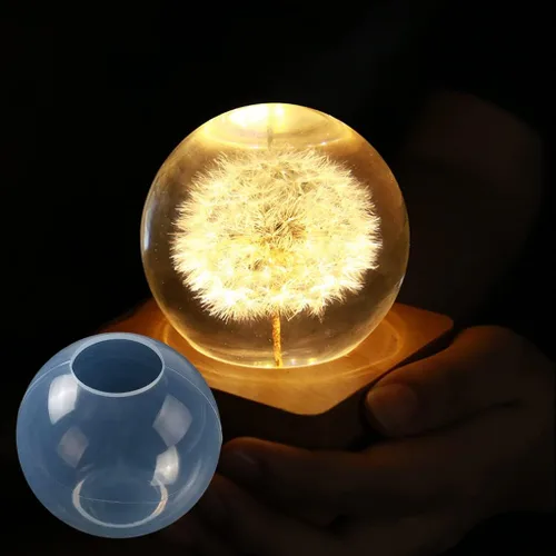 Vista 3 de 2 moldes de resina de esfera grande de 4 pulgadas, 3 pulgadas, transparente, 3D, sin costuras, de silicona, para preservación de flores, bricolaje