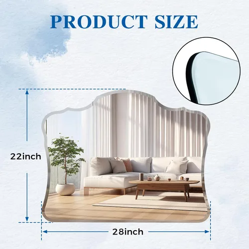 Vista 3 de QDSSDECO Espejo de pared de nube biselada para decoración de pared, espejo de tocador de lujo para sala de estar, baño, entrada, pasillo, 22 x 28