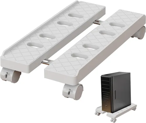 Vista 11 de Soporte de CPU móvil ajustable, Soporte de torre de computadora ventilado con 4 ruedas con rodamientos se adapta a la mayoría de torres de PC