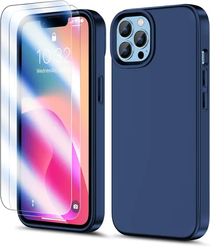 Vista 10 de Funda para iPhone 13 con protector de pantalla, antiarañazos, funda de silicona líquida para iPhone 13, funda protectora a prueba de golpes, funda