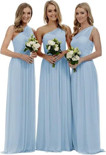 Vista 2 de Vestido de dama de honor de un hombro para mujer, plisado, de gasa, formal, vestido de noche