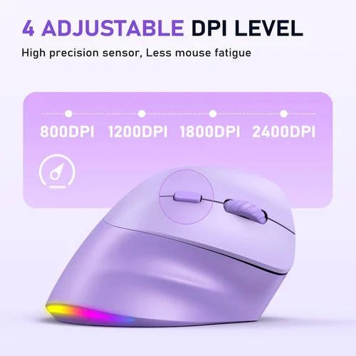 Vista 5 de MEETION Ratón ergonómico, mouse vertical inalámbrico con retroiluminación RGB, mouse recargable para Bluetooth (5.2 + 3.0) y USB-A con adaptador