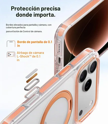 Vista 6 de TORRAS Funda con soporte magnético 360 para iPhone 17 Pro, ultra transparente, [compatible con MagSafe] [protección de grado militar 4X], funda